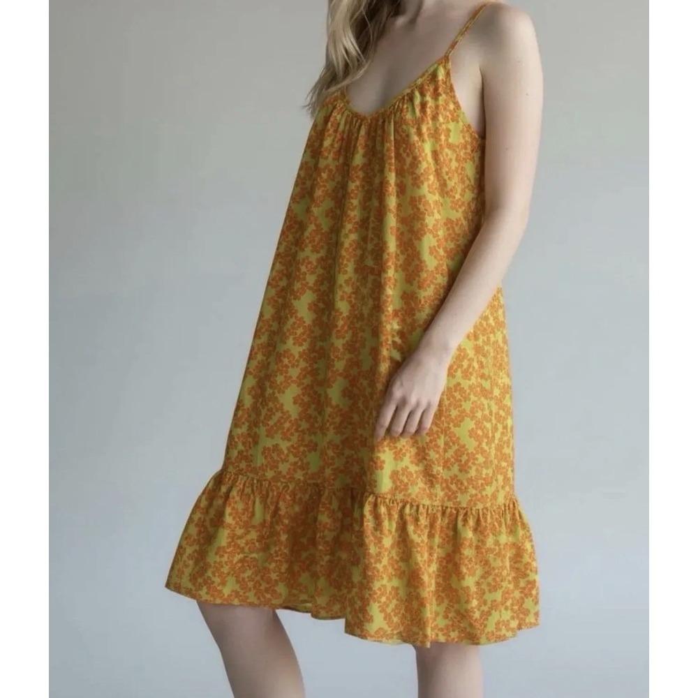 Easel Boho Floral Midi Dress Sunny Lime Orange Strappy Flowy Size L NWT